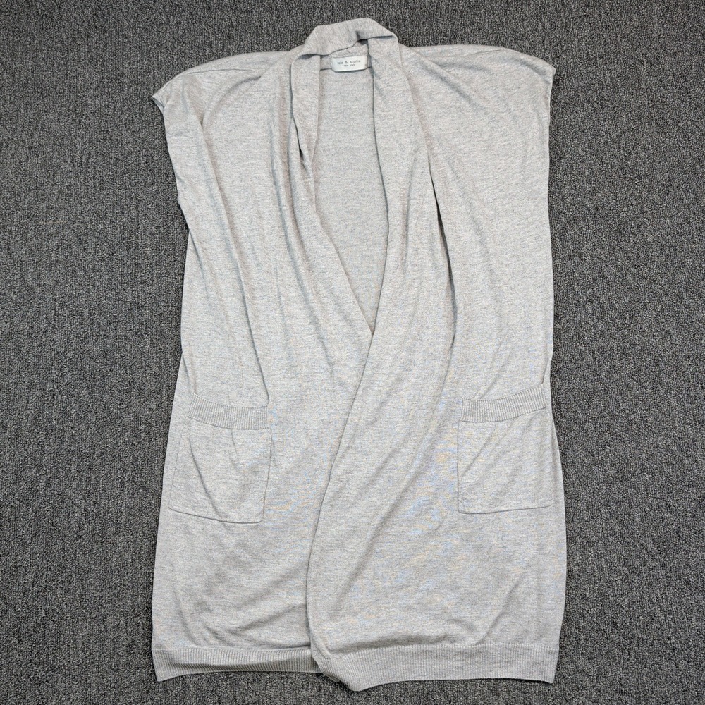 Lola & Sophie Silk Cashmere Longline Open Front Vest M Gray Quiet Luxury Minimal